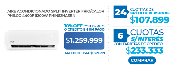 Aire Acondicionado Split Inverter Frio/Calor Philco 4400F 5200W